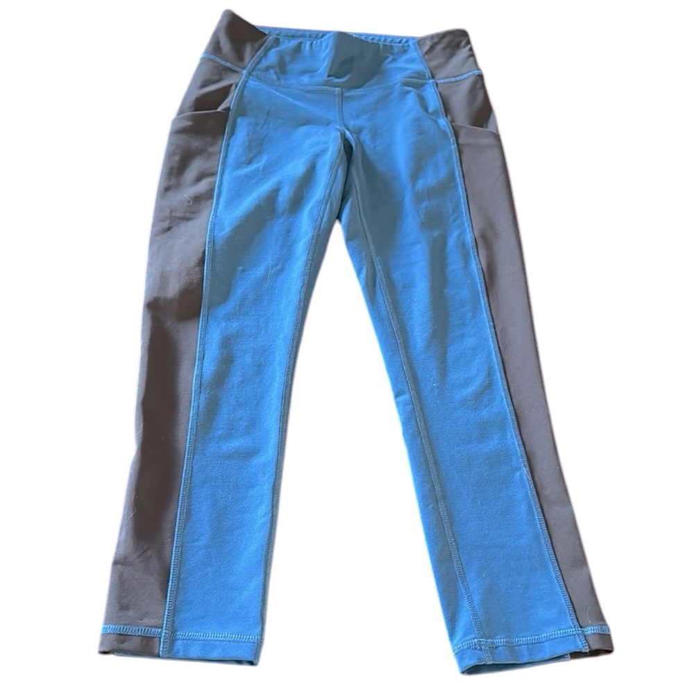 Lucy Women’s Cropped Leggings Black And Teal Size Small